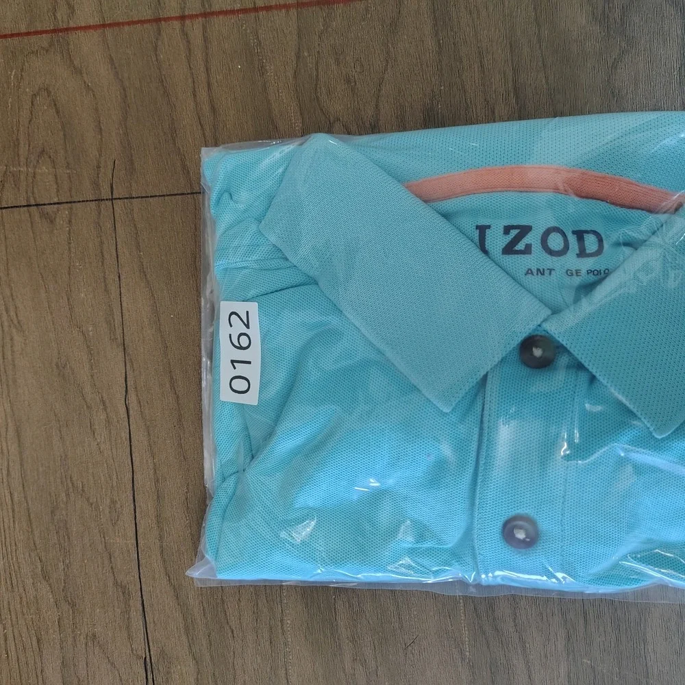 IZOD Advantage Polo Mens Medium Turquoise Blue Short Sleeve Solid Pique Cotton‎